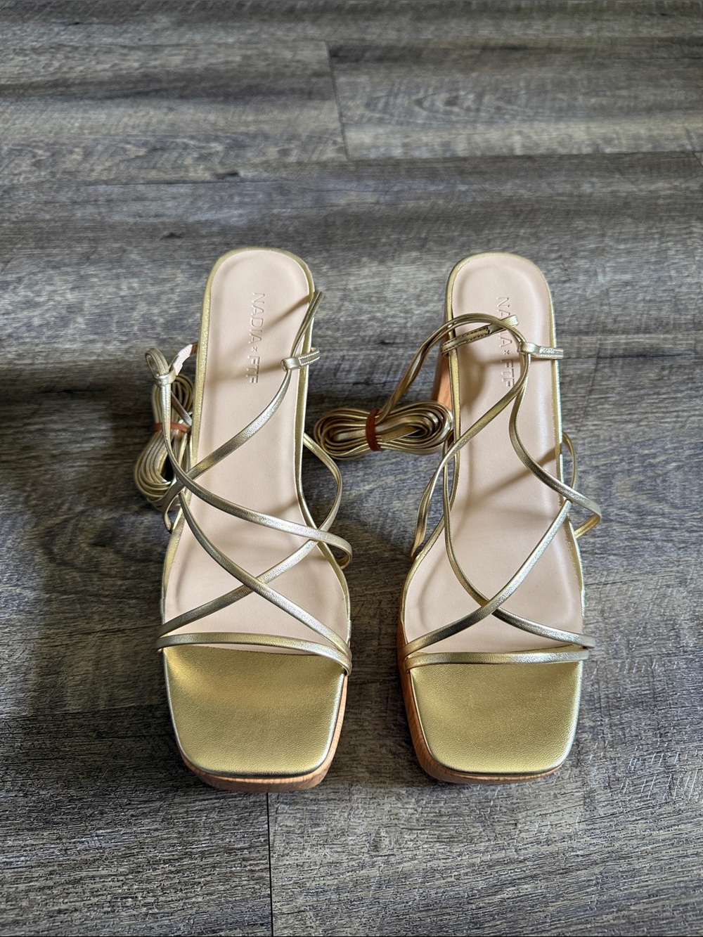 Fashion to Figure Metallic Gold Lace-Up Strappy Heels